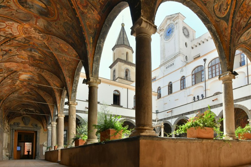 The cloister of the church of Santa Maria la Nova, now a museum, in Naples, Italy.